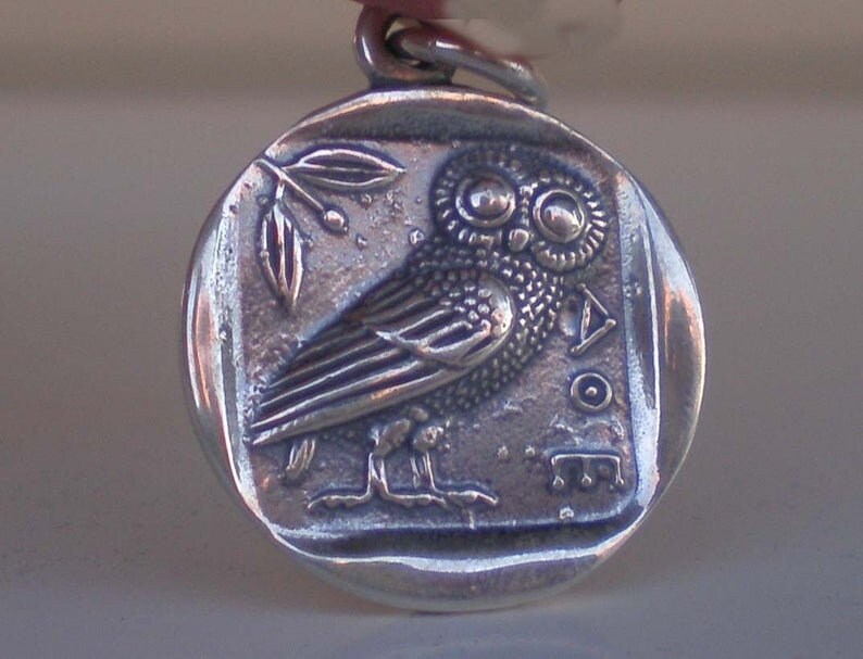 Greek Roman Goddess Athena - Owl, symbol of wisdom - Athenian Tetradrachm - Coin Pendant - 925 Sterling Silver