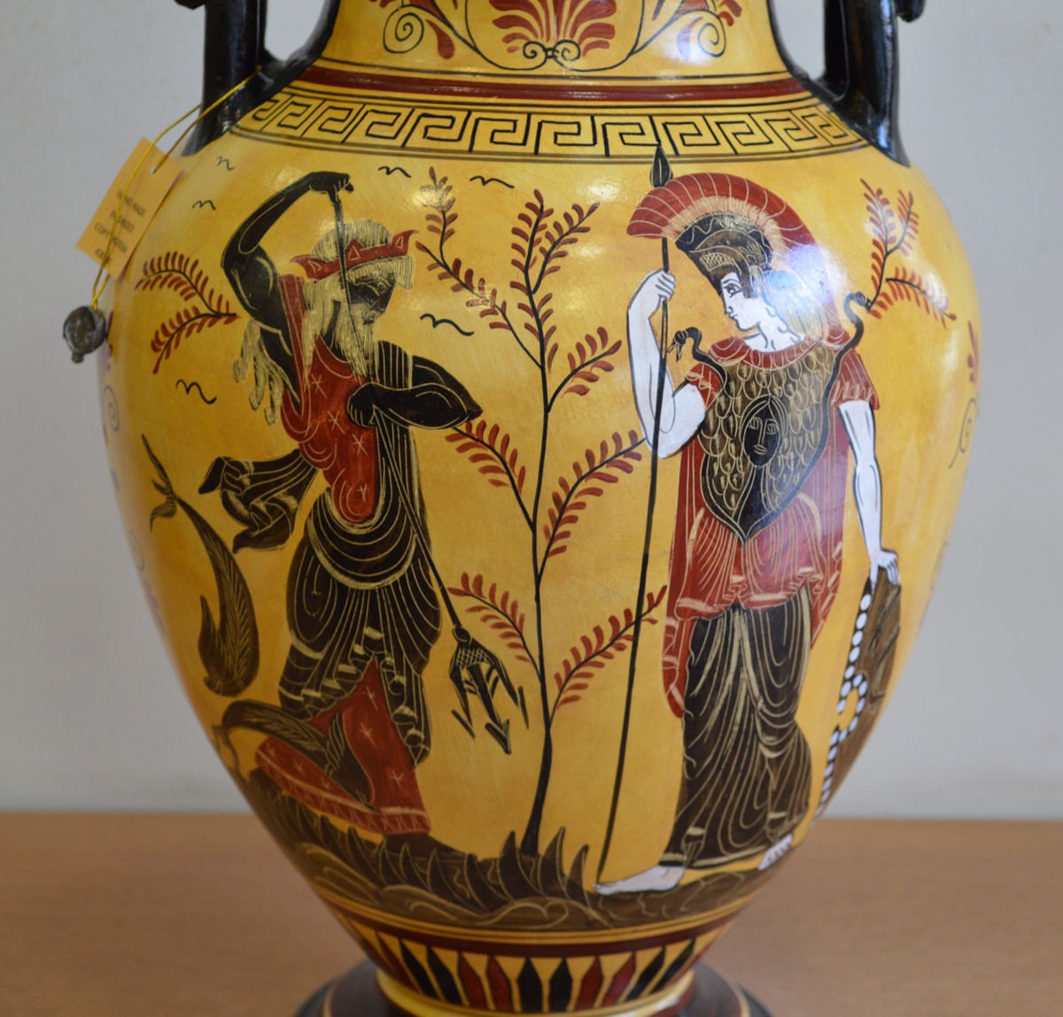 Achilles on Chariot - Poseidon and Goddess Athena - Amphora Vase - Museum Replica