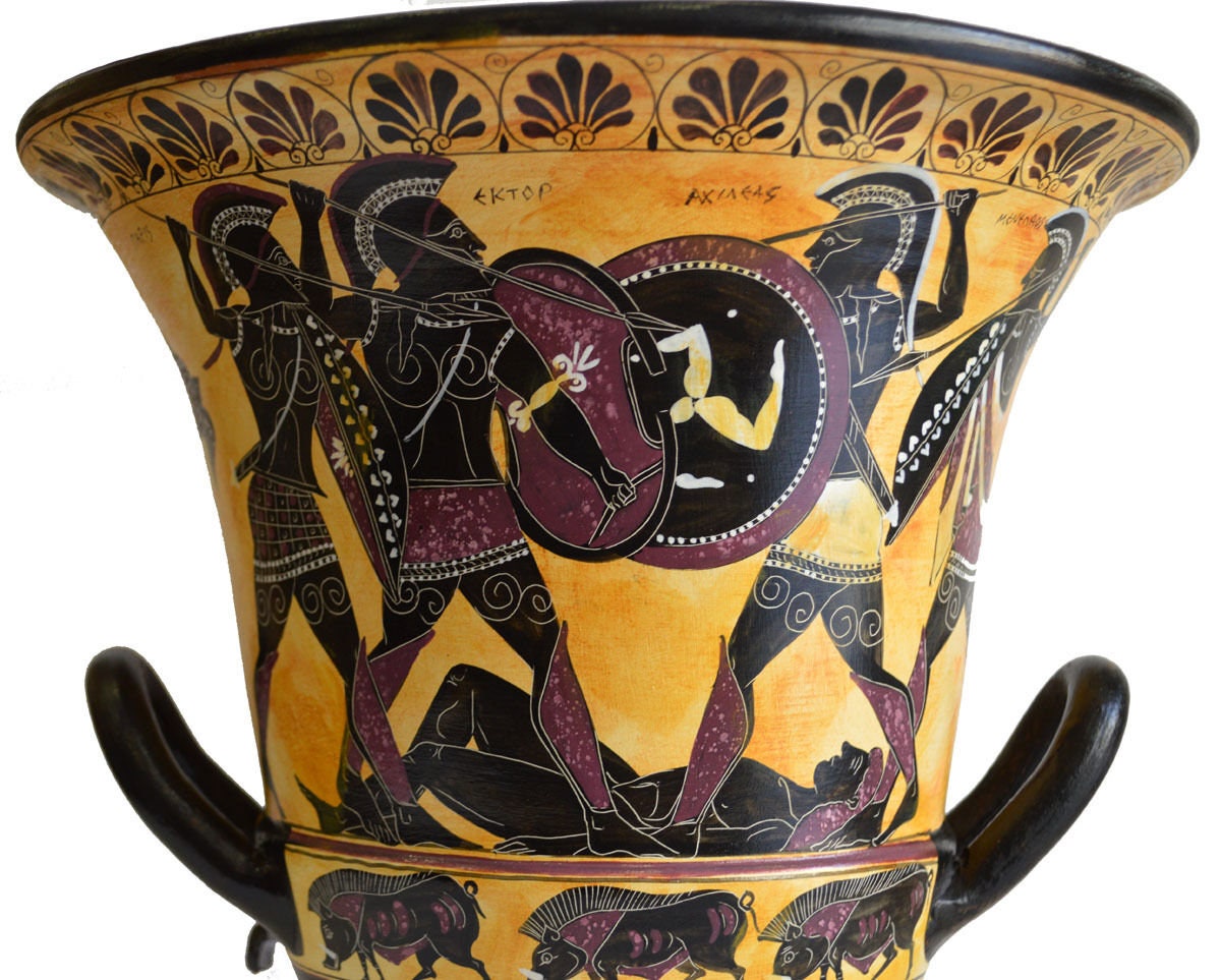 Achilles Hector Menelaos Paris -Trojan War Theme - Homer's Iliad - Krater - 550 BC - National Athens Museum - Reproduction