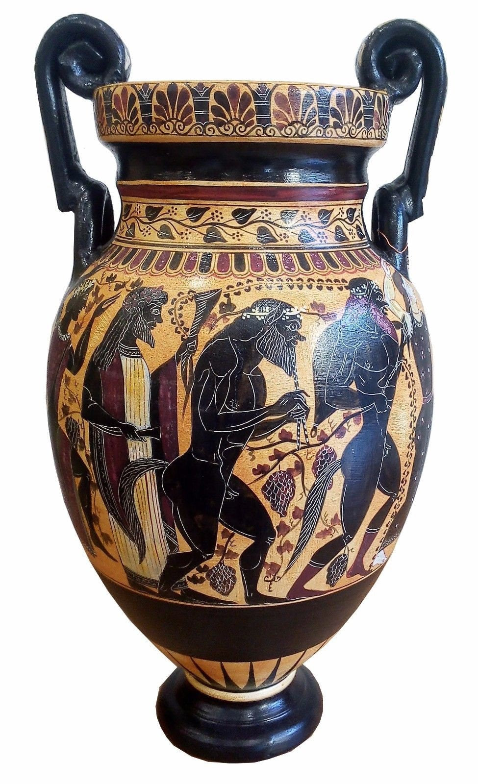 Dionysus Feast - Great Dionysia - Wine God - Satyr Companion - Ancient Greek Amphora Vase - 450 BC - National Museum Athens - Reproduction