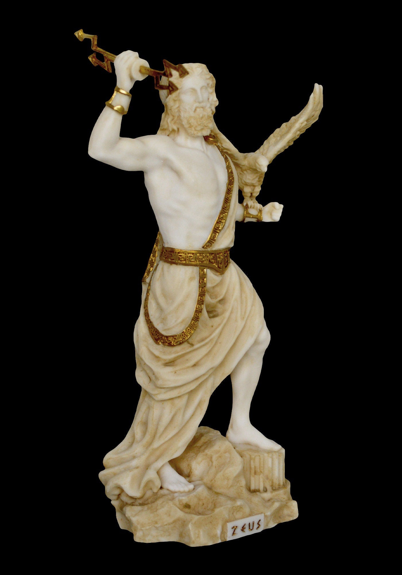 Zeus Jupiter - Greek Roman God of the Sky, Law and Order, Destiny and Fate - King of the Gods of Mount Olympus - Alabaster Aged Statue