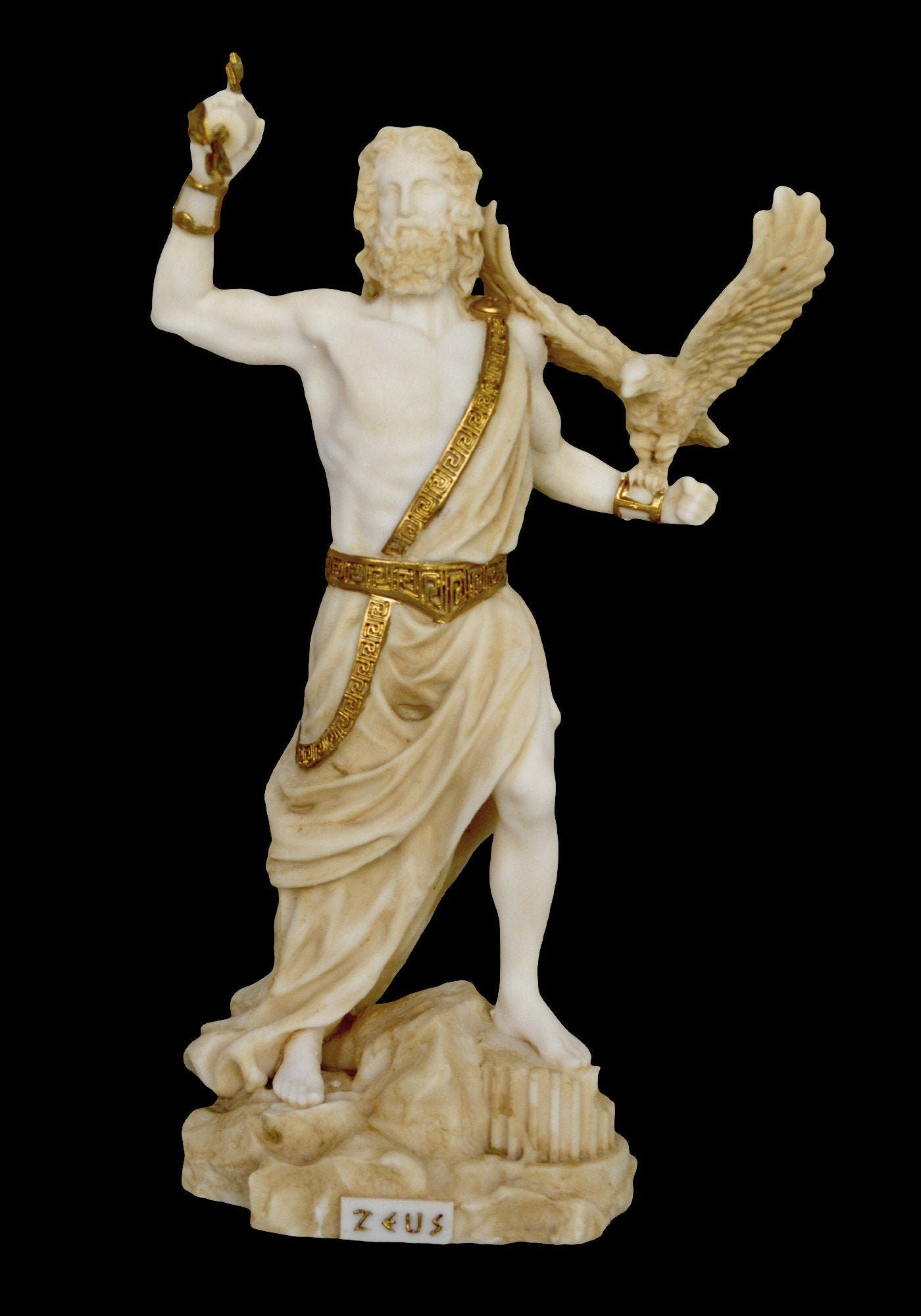 Zeus Jupiter - Greek Roman God of the Sky, Law and Order, Destiny and Fate - King of the Gods of Mount Olympus - Alabaster Aged Statue