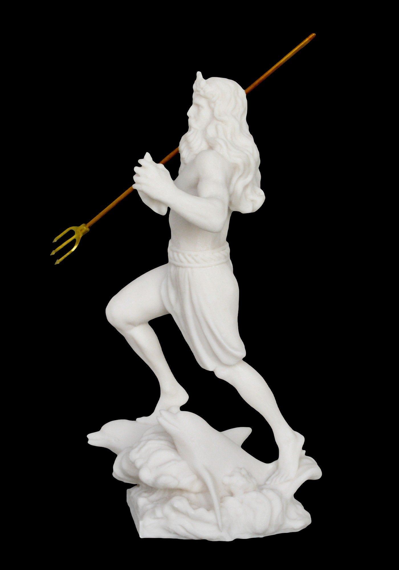 Poseidon Neptune - Greek Roman God of the Sea, Storms, Earthquakes and Horses - symbolizes the watery element - Alabaster Statue