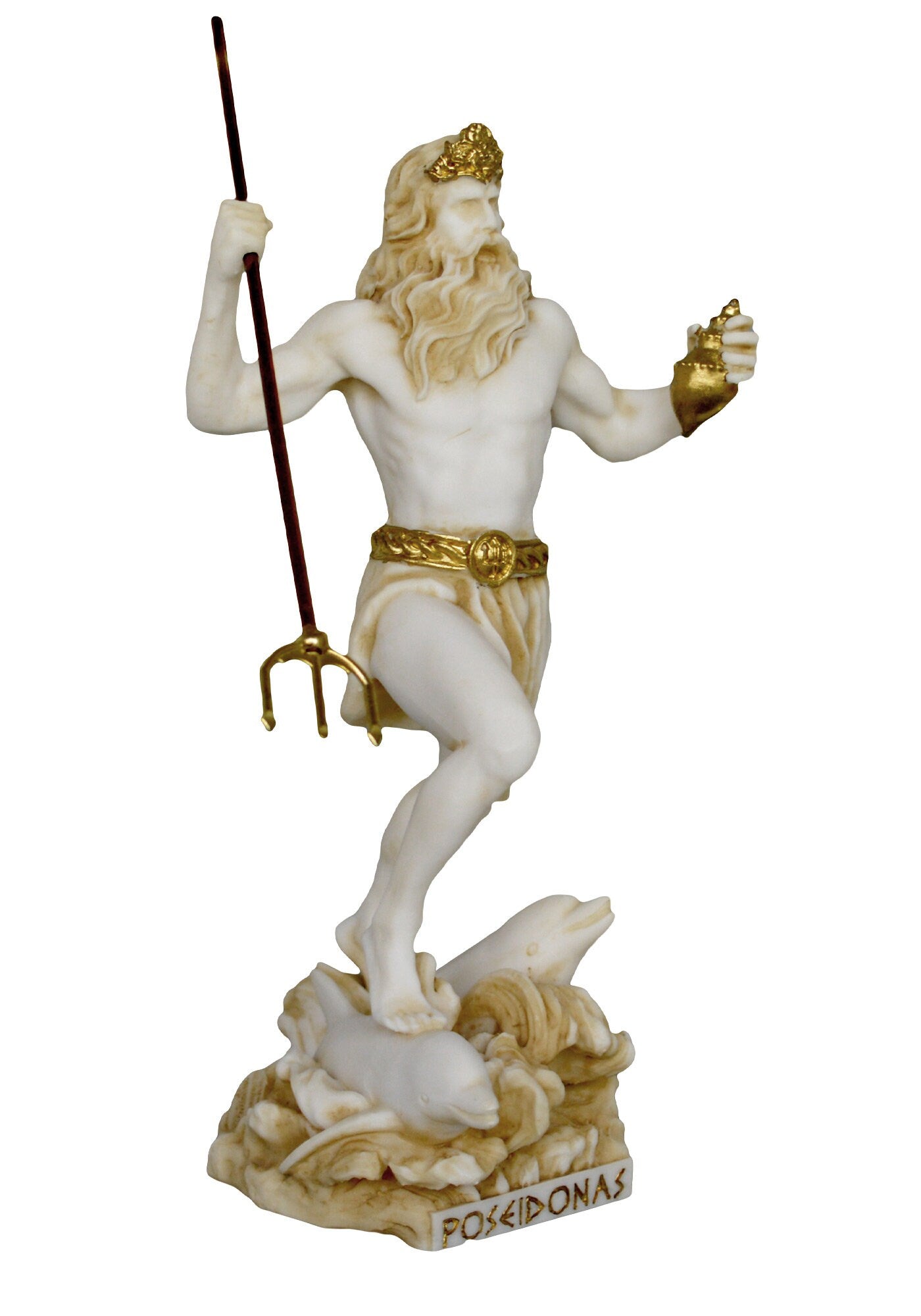 Poseidon Neptune - Greek Roman God of the Sea, Storms, Earthquakes and Horses - Protector of Seafarers - Trident - Aged Alabaster Statue