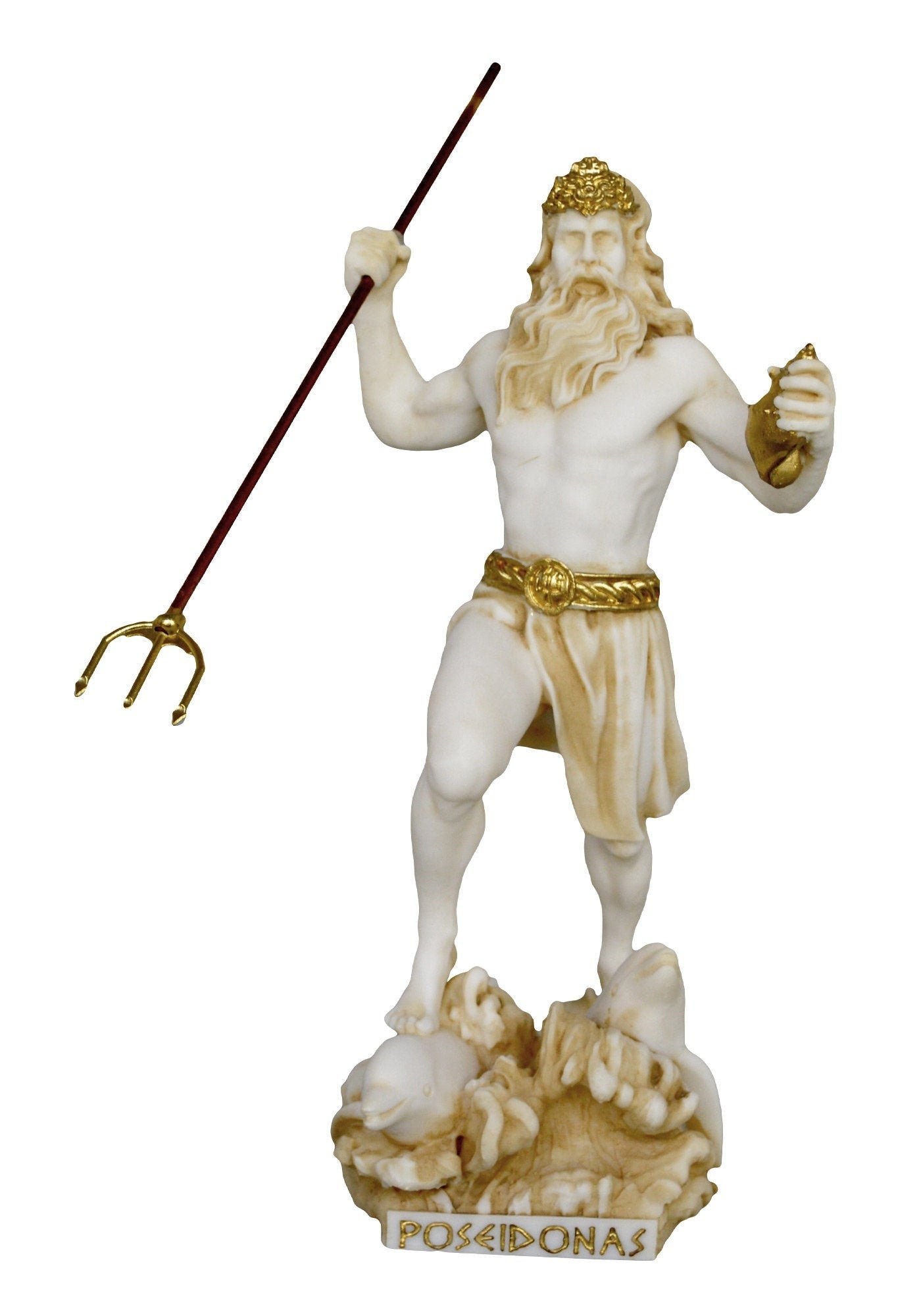 Poseidon Neptune - Greek Roman God of the Sea, Storms, Earthquakes and Horses - Protector of Seafarers - Trident - Aged Alabaster Statue