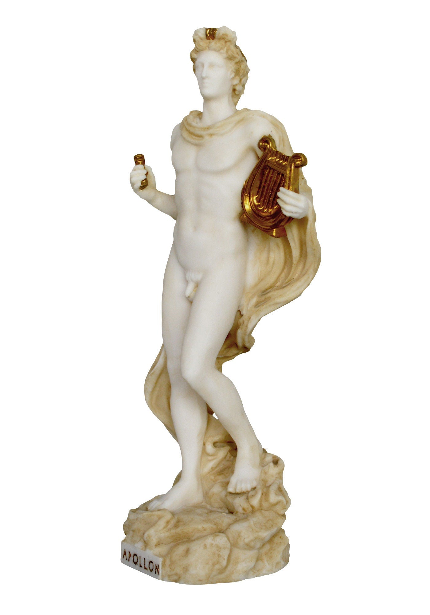 Apollo  - Greek Roman God of Arts, Music, Poetry, Sun and Light, Prophecy - Aged Alabaster Statue