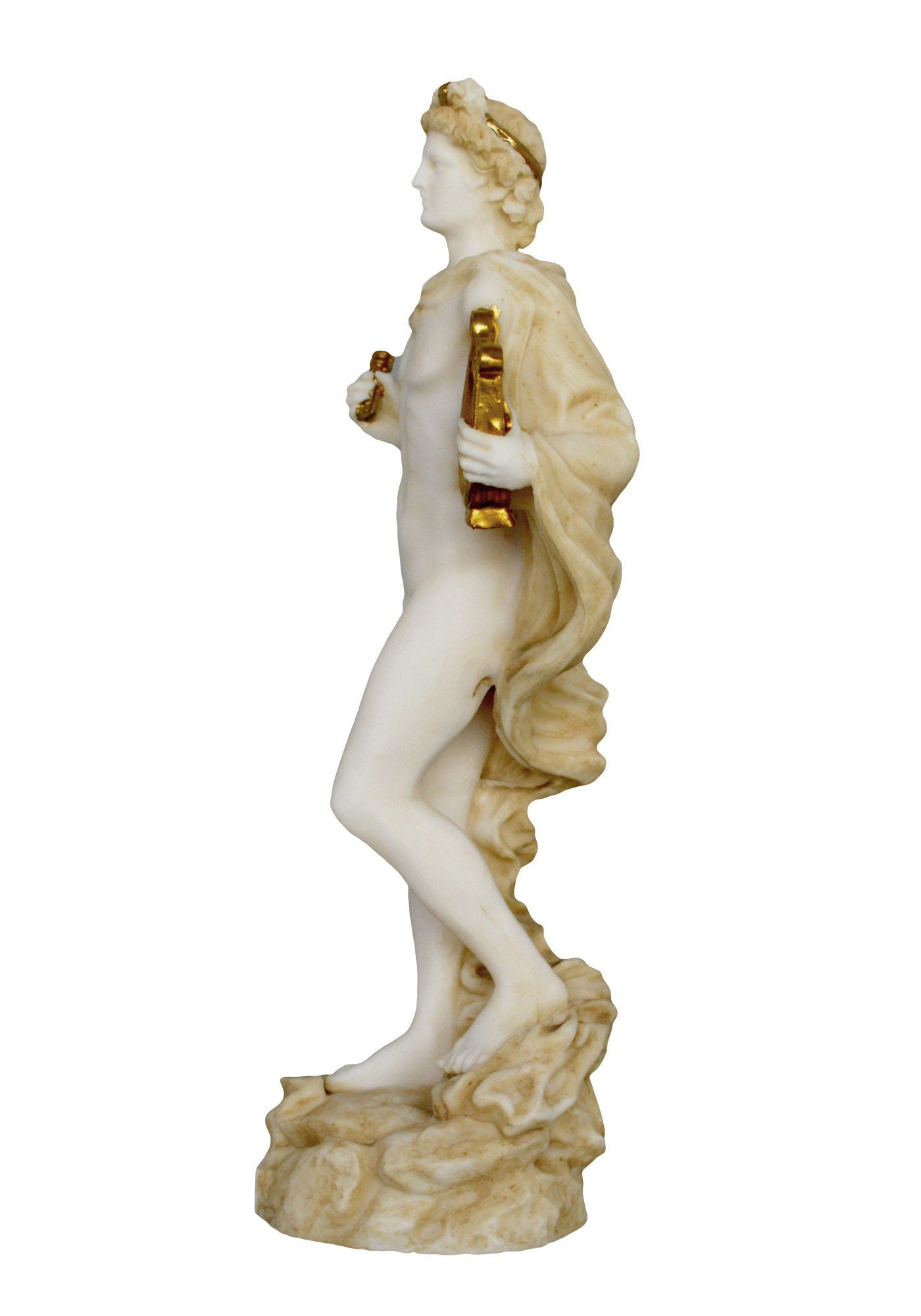 Apollo  - Greek Roman God of Arts, Music, Poetry, Sun and Light, Prophecy - Aged Alabaster Statue