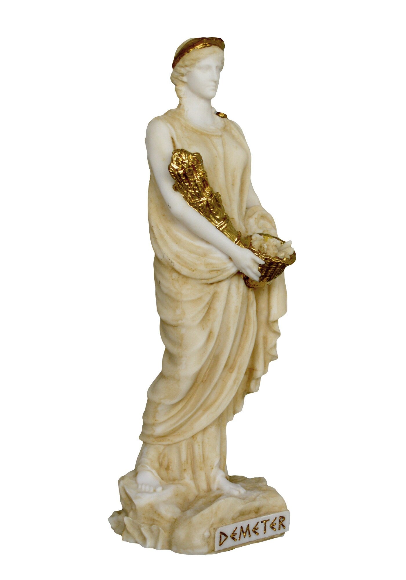 Demeter Ceres - Goddess of harvest and agriculture, presiding over crops, grains, food, and the fertility of the earth - Aged Alabaster