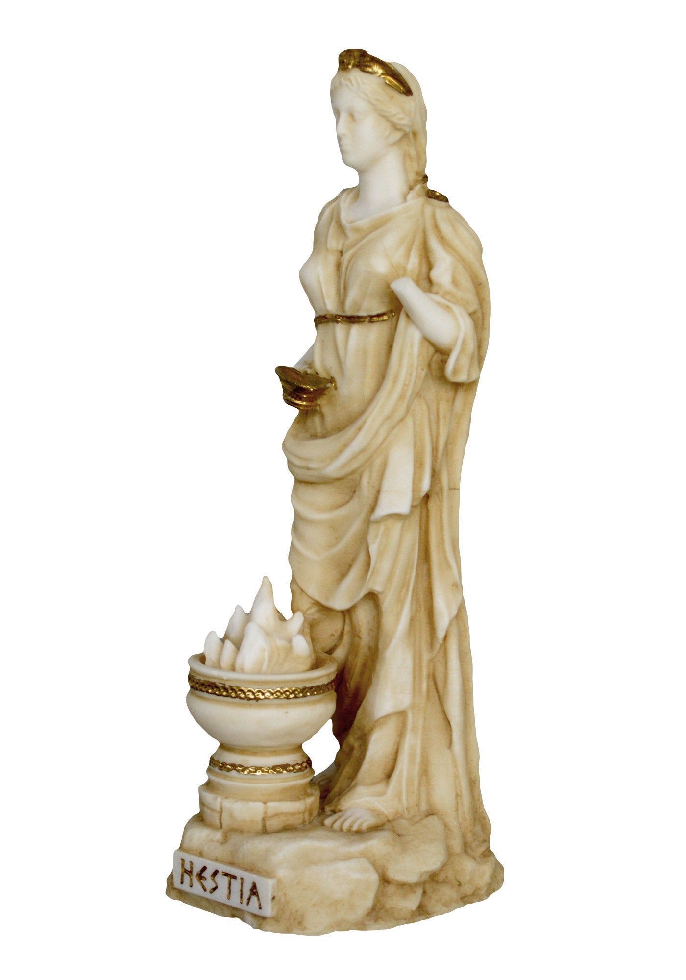 Hestia Vesta - Greek Roman Goddess of Hearth, Right Ordering of Domesticity, Family, Home and the State - Aged Alabaster Statue