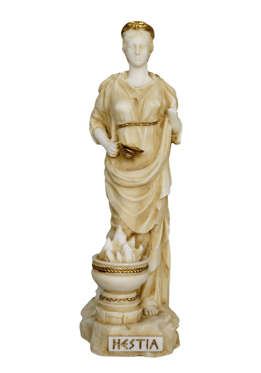 Hestia Vesta - Greek Roman Goddess of Hearth, Right Ordering of Domesticity, Family, Home and the State - Aged Alabaster Statue