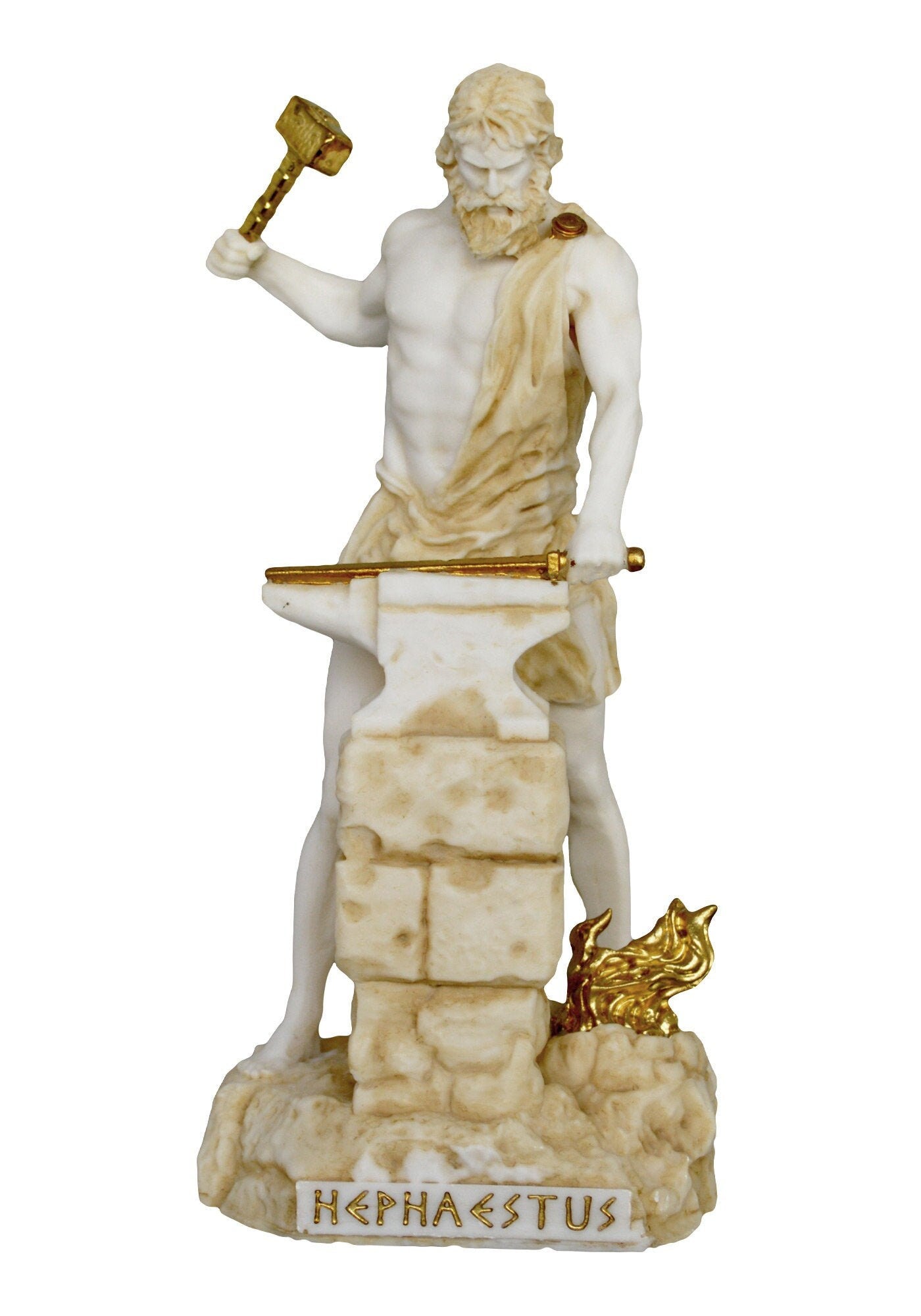 Hephaestus Vulcan - Greek Roman God of Blacksmiths, Metalworking, Craftsmen, Artisans, Fire and Volcanoes - Aged Alabaster