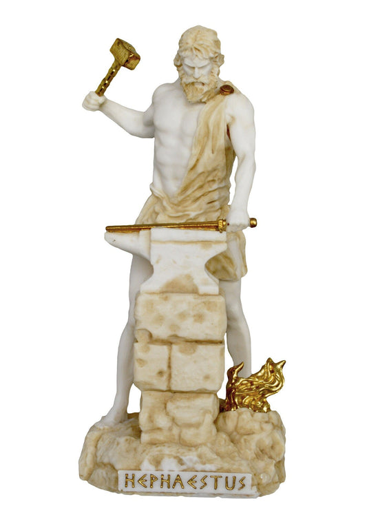 Hephaestus Vulcan - Greek Roman God of Blacksmiths, Metalworking, Craftsmen, Artisans, Fire and Volcanoes - Aged Alabaster