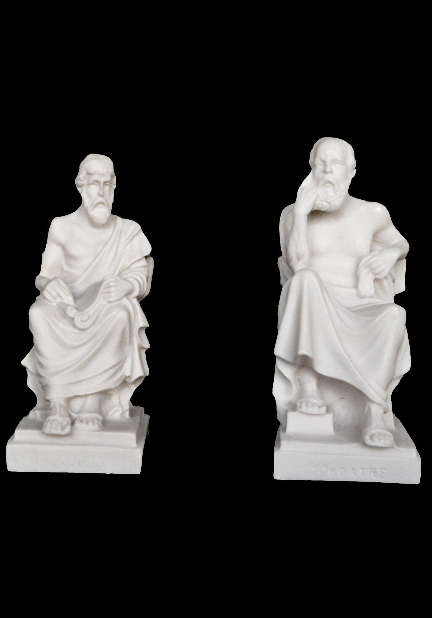 Socrates and Plato Set - Teacher and Student - Fathers of Western Philosophy - Alabaster Statues