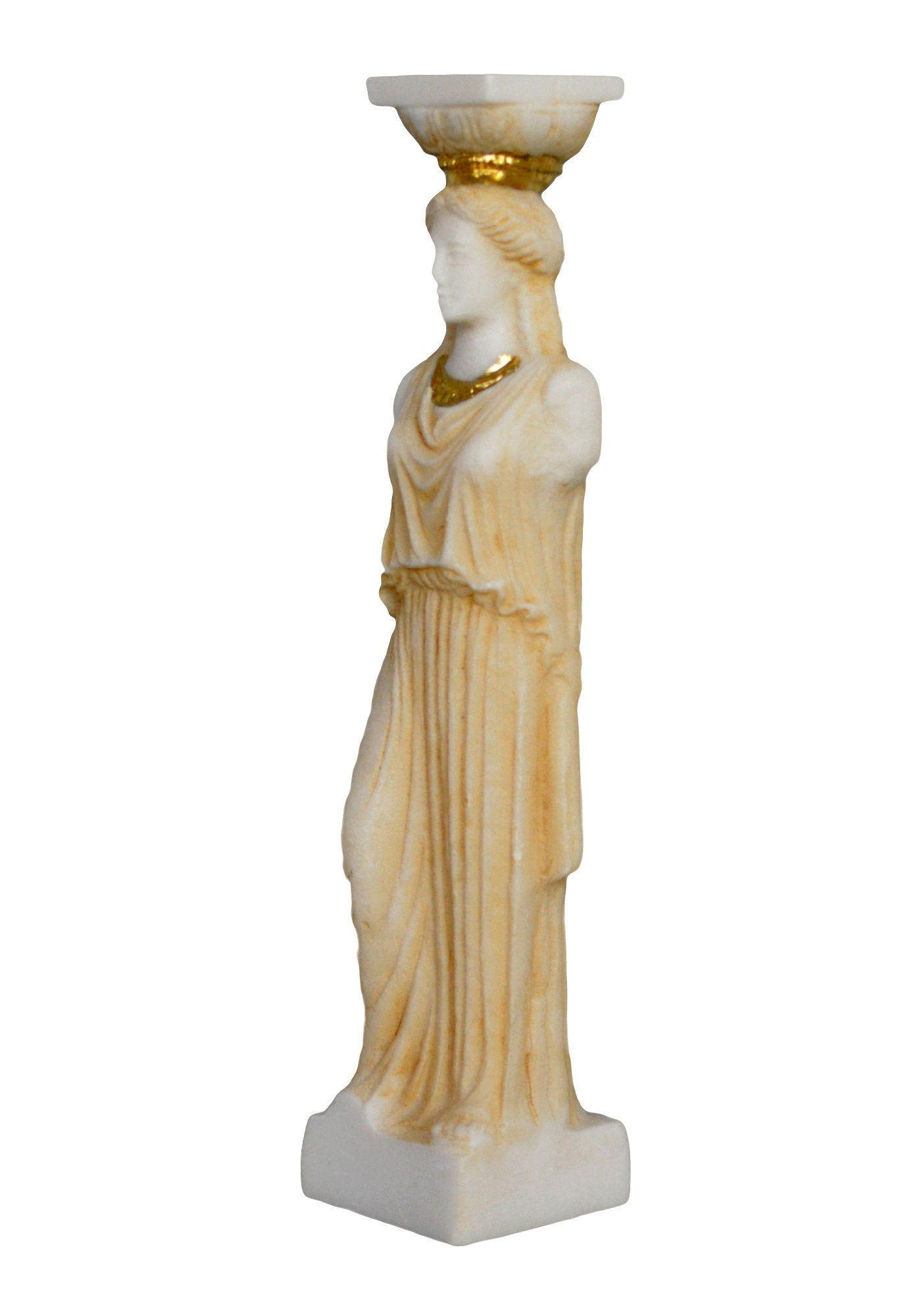 Caryatid - Maiden Young Female Figure - Erechtheion, Acropolis of Athens - Aged Alabaster Statue