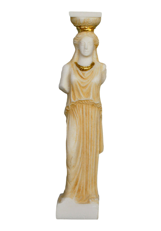 Caryatid - Maiden Young Female Figure - Erechtheion, Acropolis of Athens - Aged Alabaster Statue