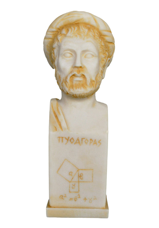 Pythagoras of Samos Bust -  570–495 BC - Ancient Greek Philosopher and Mathematician - Immortality of the Soul - Aged Alabaster Statue