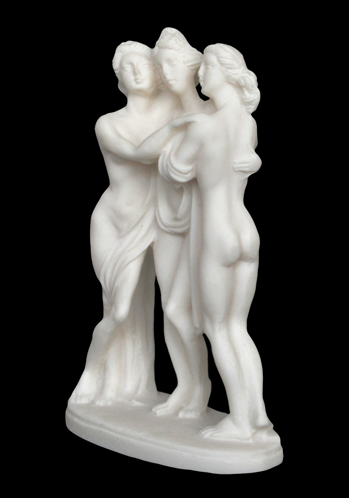 Three Graces Gratiae - Euphrosyne, Aglaia, and Thalia - Greek Roman Goddesses of Pleasure, Creativity - Alabaster Sculpture Statue