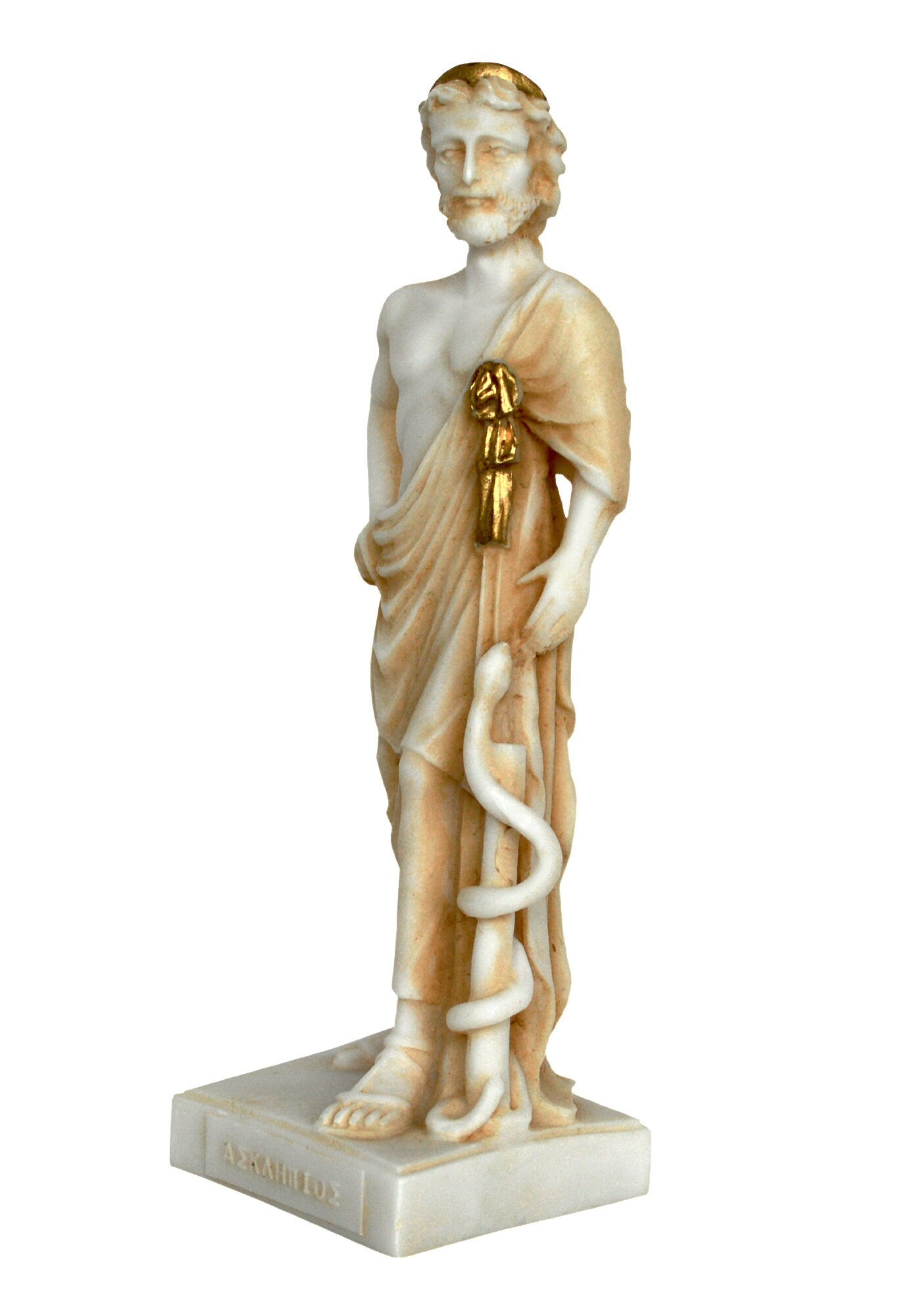 Asclepius - Hero - God of Medicine and Doctors - Wellness - Represents the Healing Aspect of the Medical Arts - Aged Alabaster statue