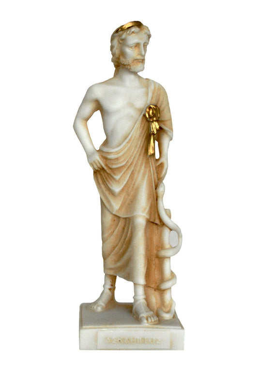 Asclepius - Hero - God of Medicine and Doctors - Wellness - Represents the Healing Aspect of the Medical Arts - Aged Alabaster statue