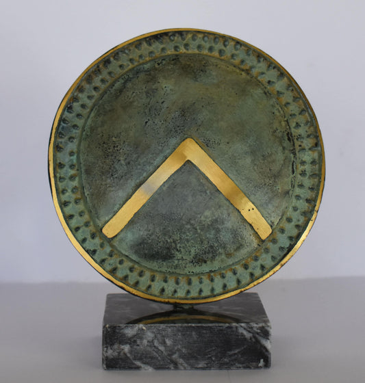 Ancient Greek Spartan Shield - Λ symbol - King Leonidas, 300 - Battle of Thermopylae - marble base - Museum Replica - pure Bronze Sculpture