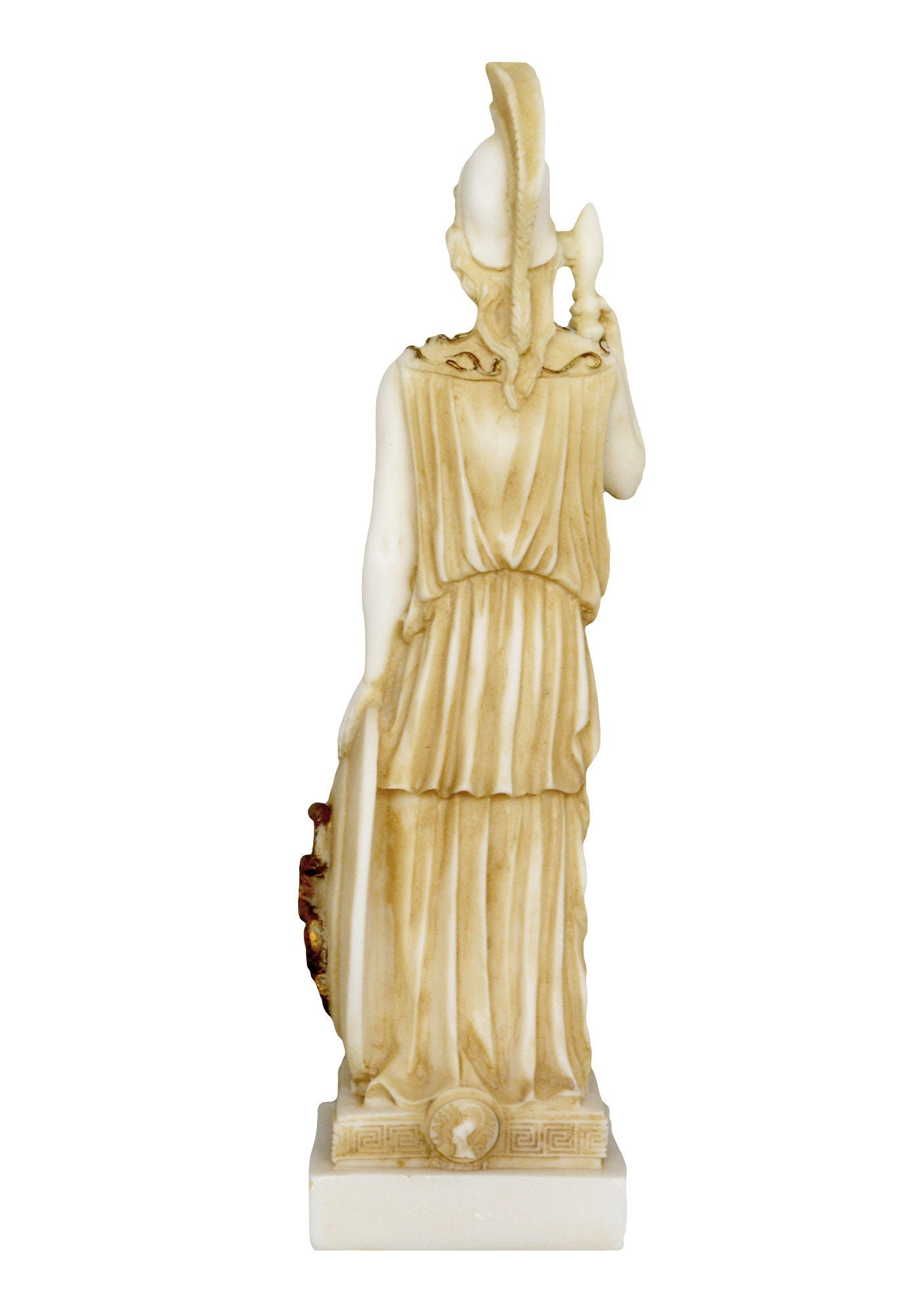Athena Minerva - Greek Roman Goddes of Wisdom, Strength, Strategy, Courage, Inspiration, Arts, Crafts, and Skill - Aged Alabaster Sculpture