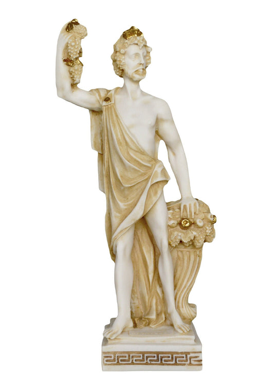 Dionysus Bacchus - Greek Roman God of Wine, Fertility, Ritual Madness, Theater and Religious Ecstasy - Aged Alabaster Statue Sculpture