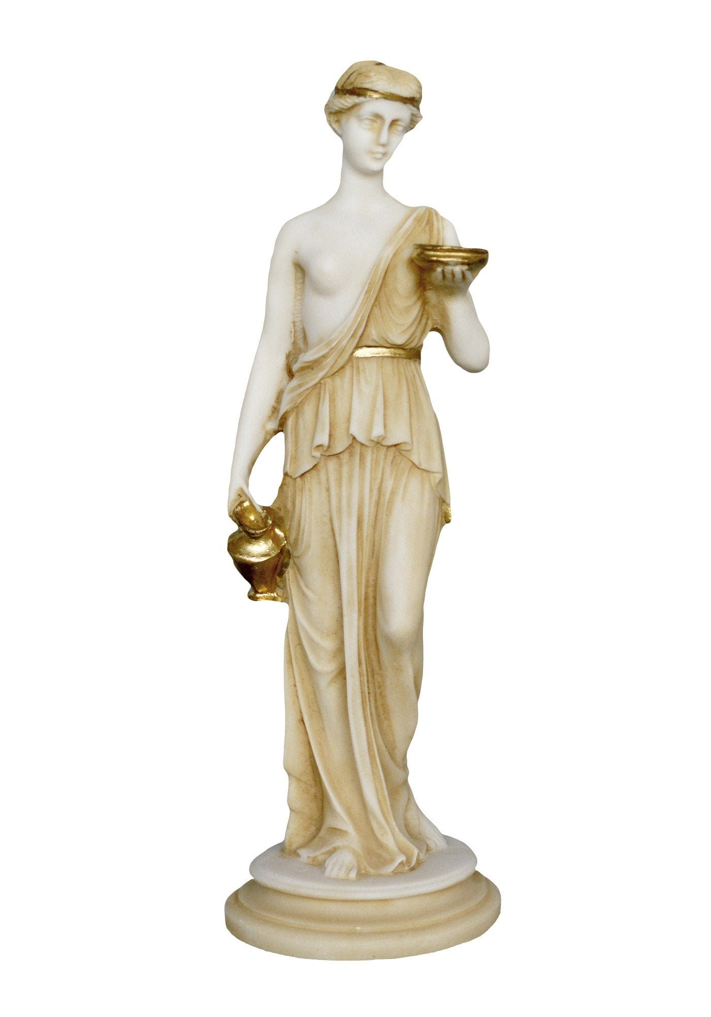 Hebe Juventas - Greek Roman Goddess of Youth or the Prime of Life - Cupbearer of the Gods - Nectar and Ambrosia - Aged Alabaster Statue