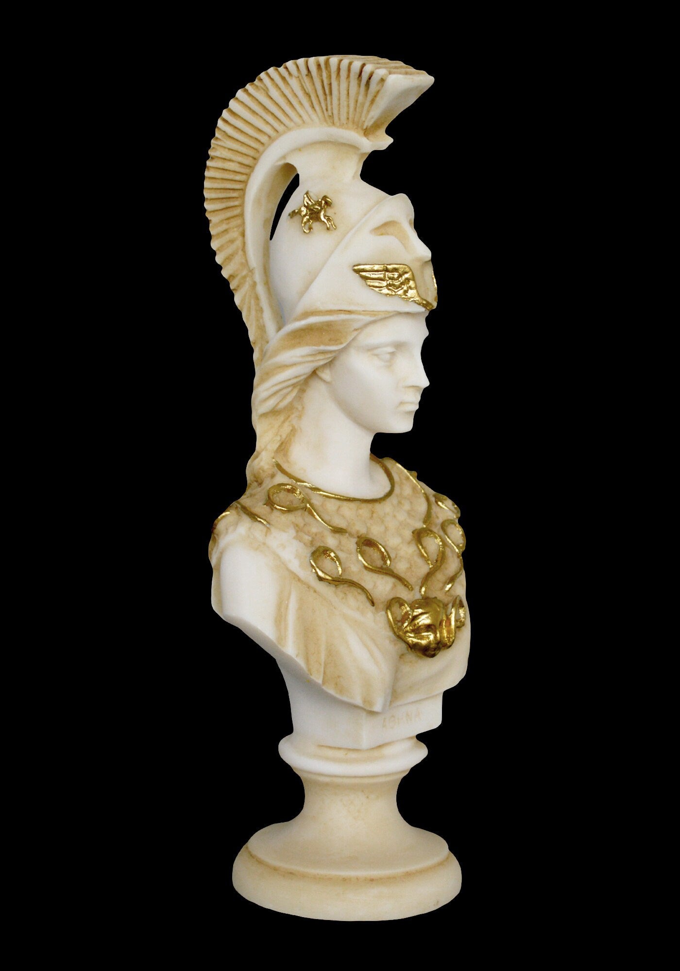 Athena Minerva Bust - Greek Roman Goddes of Wisdom, Strength, Strategy, Courage, Inspiration, Arts, Crafts - Aged Alabaster Statue