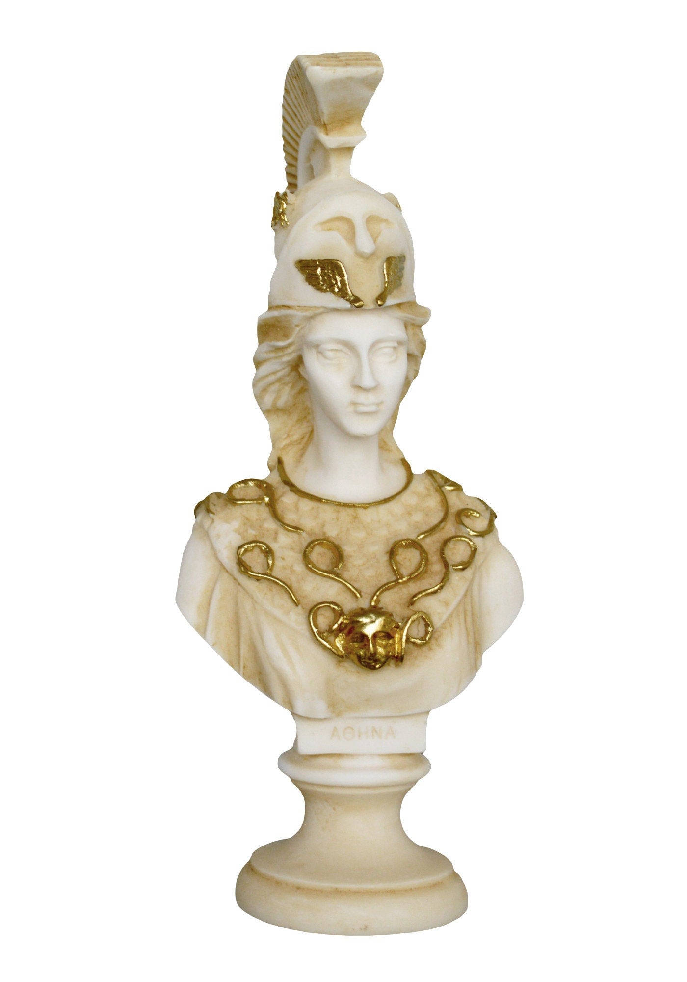Athena Minerva Bust - Greek Roman Goddes of Wisdom, Strength, Strategy, Courage, Inspiration, Arts, Crafts - Aged Alabaster Statue