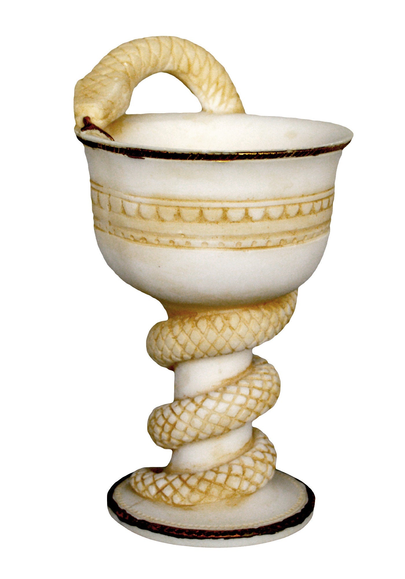 Cup of Asclepius - Snake Design - Symbol of Healing, Guardian of Sacred Places - Aged Alabaster sculpture