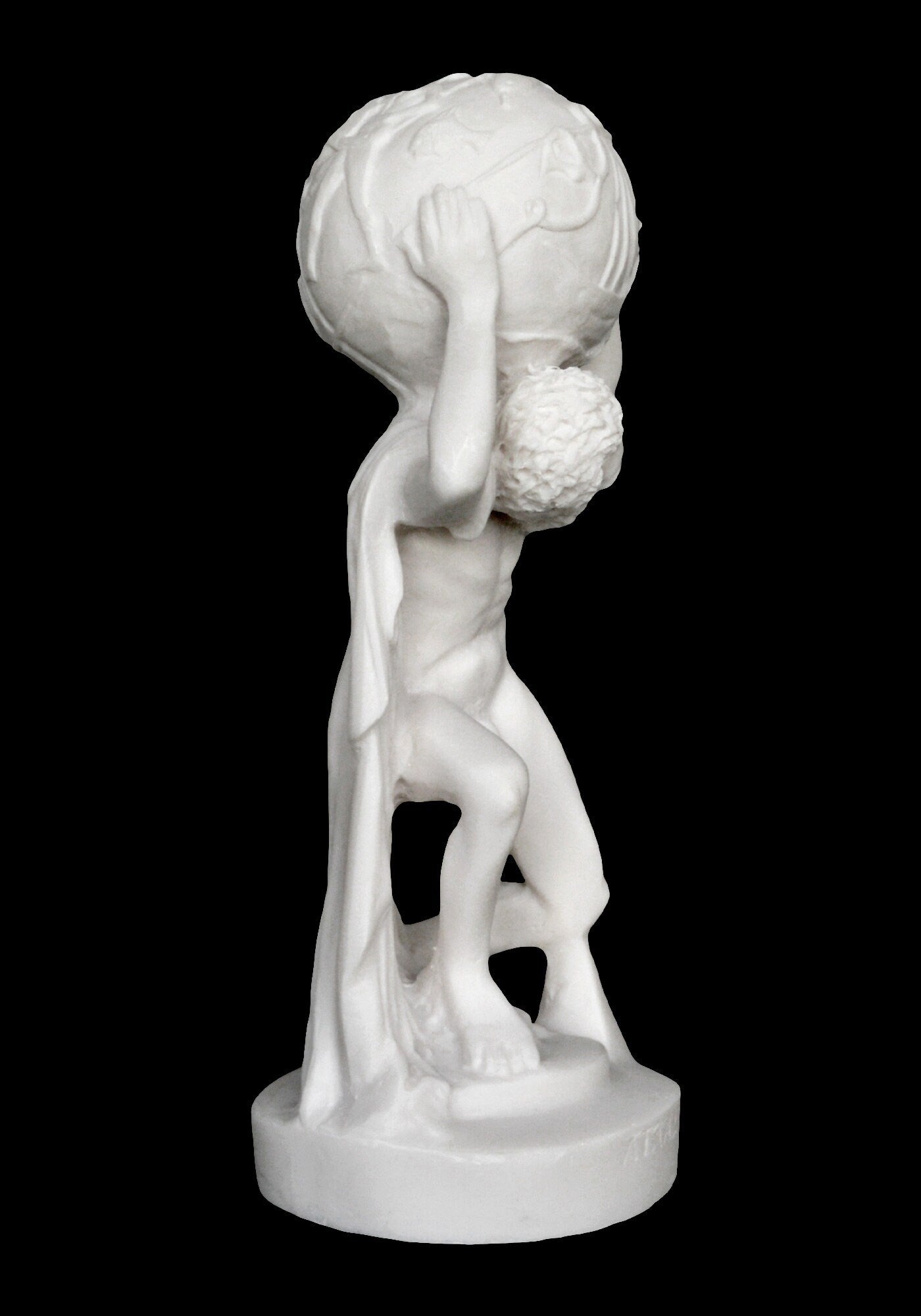 Atlas - Iapetus’ son - Leader of the Titan Rebellion against Zeus - Condemned to eternally hold up the Sky - Alabaster Statue Sculpture