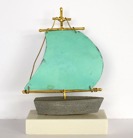Traditional Greek Sailing Vessel - wooden deck and marble base - pure Bronze Sculpture