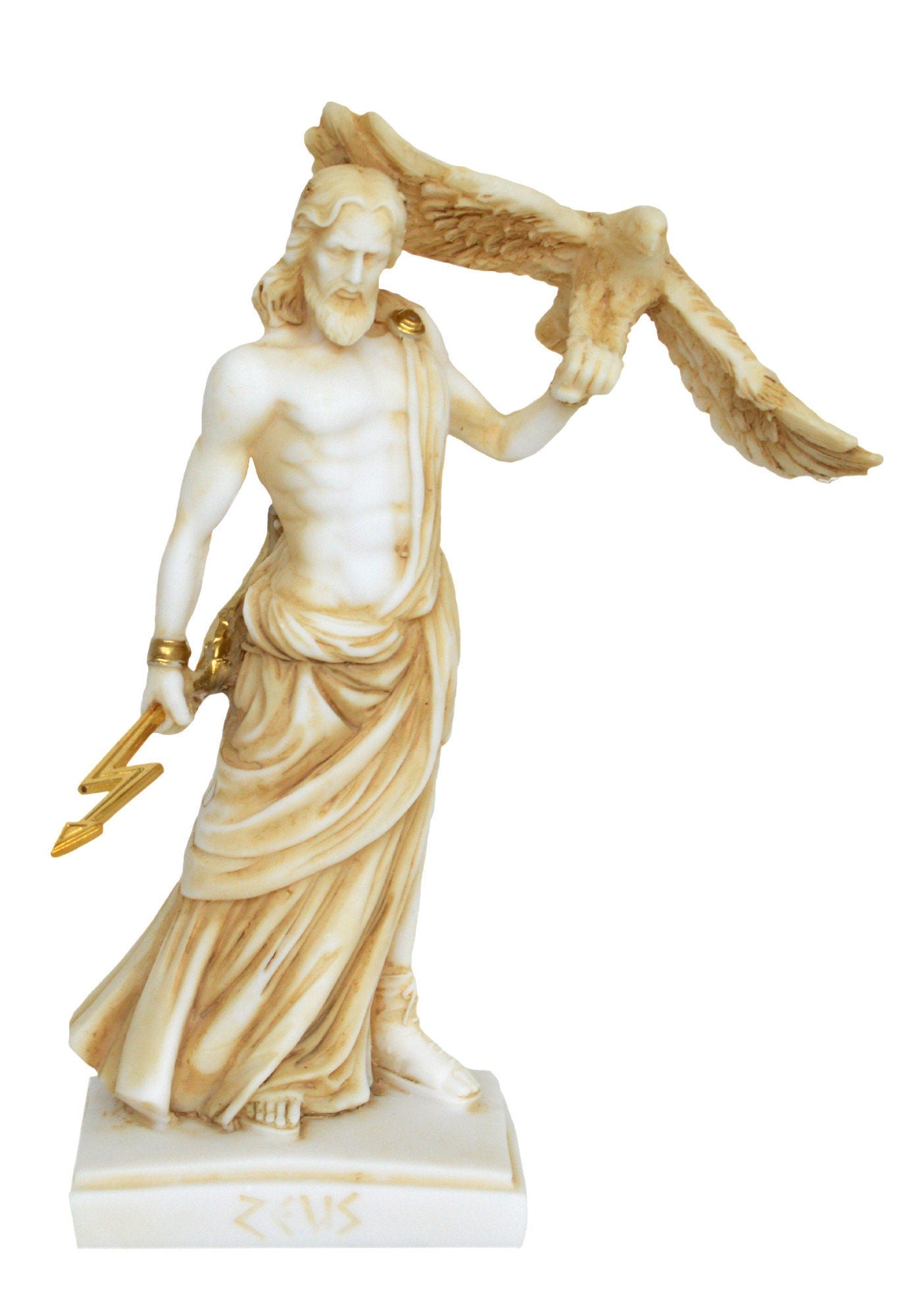 Zeus Jupiter- Greek Roman King of all Gods of Mount Olympus - Ruler of Sky, Lightning and Thunder - Heaven and Earth - Aged Alabaster Statue