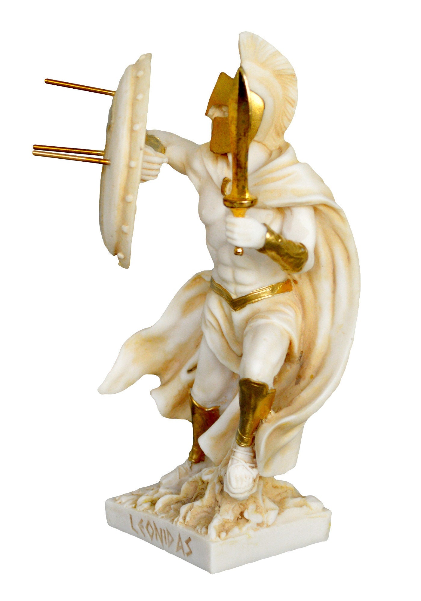 Leonidas - Spartan King and Leader of 300 - Battle of Thermopylae - 480 BC - Molon Labe, Come and Take Them - Aged Alabaster Statue