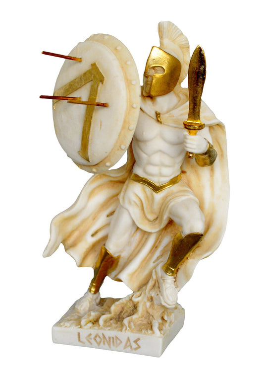 Leonidas - Spartan King and Leader of 300 - Battle of Thermopylae - 480 BC - Molon Labe, Come and Take Them - Aged Alabaster Statue