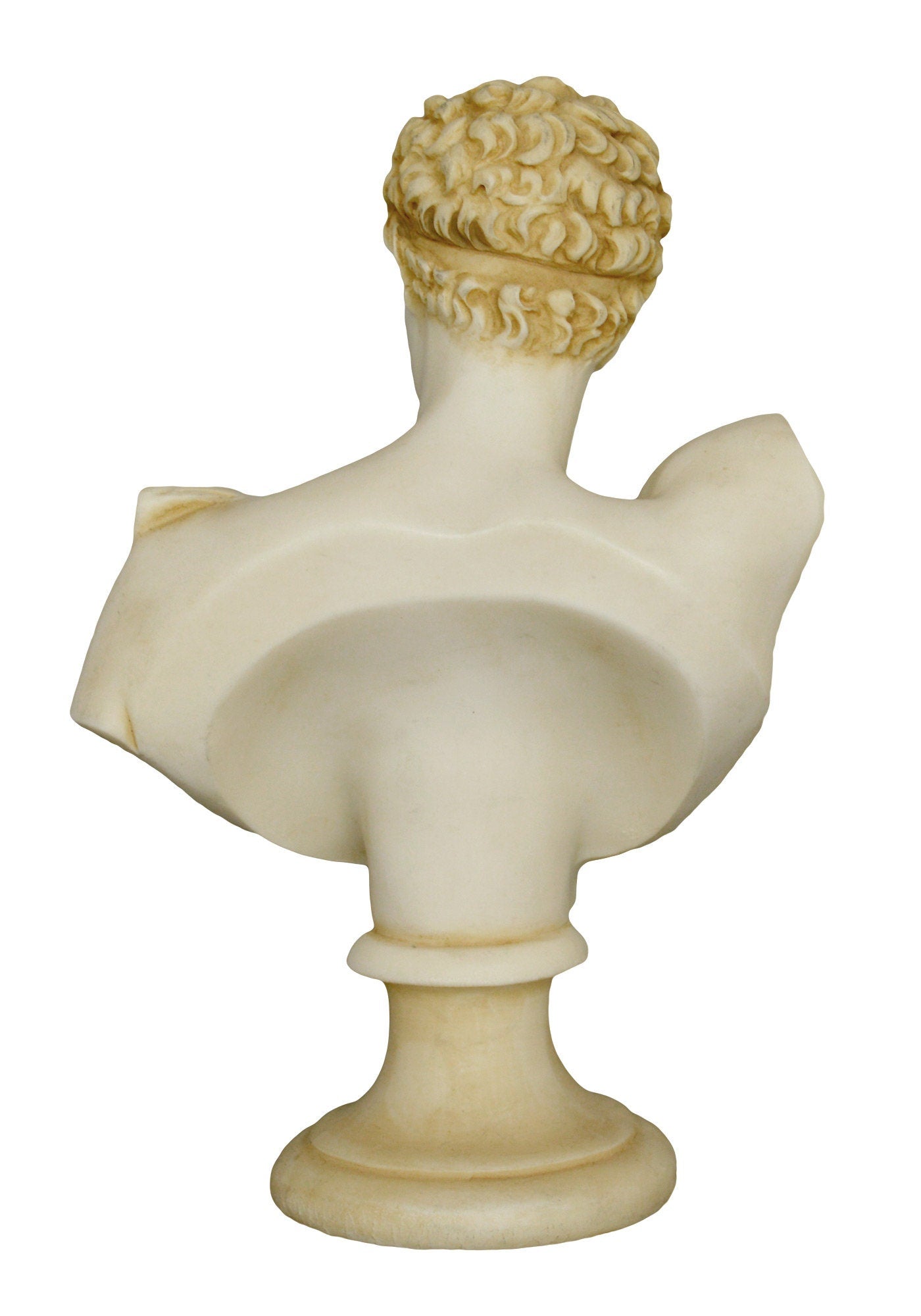 Hermes Mercury Bust - God of Trade, Wealth, Luck, Fertility, Animal Husbandry, Sleep, Language, Thieves, and Travel - Aged Alabaster Statue