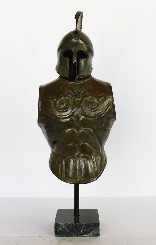 Spartan hoplite's armor, panoply - Army - battle of Thermopylae - King Leonidas and 300 - marble base - pure Bronze Sculpture