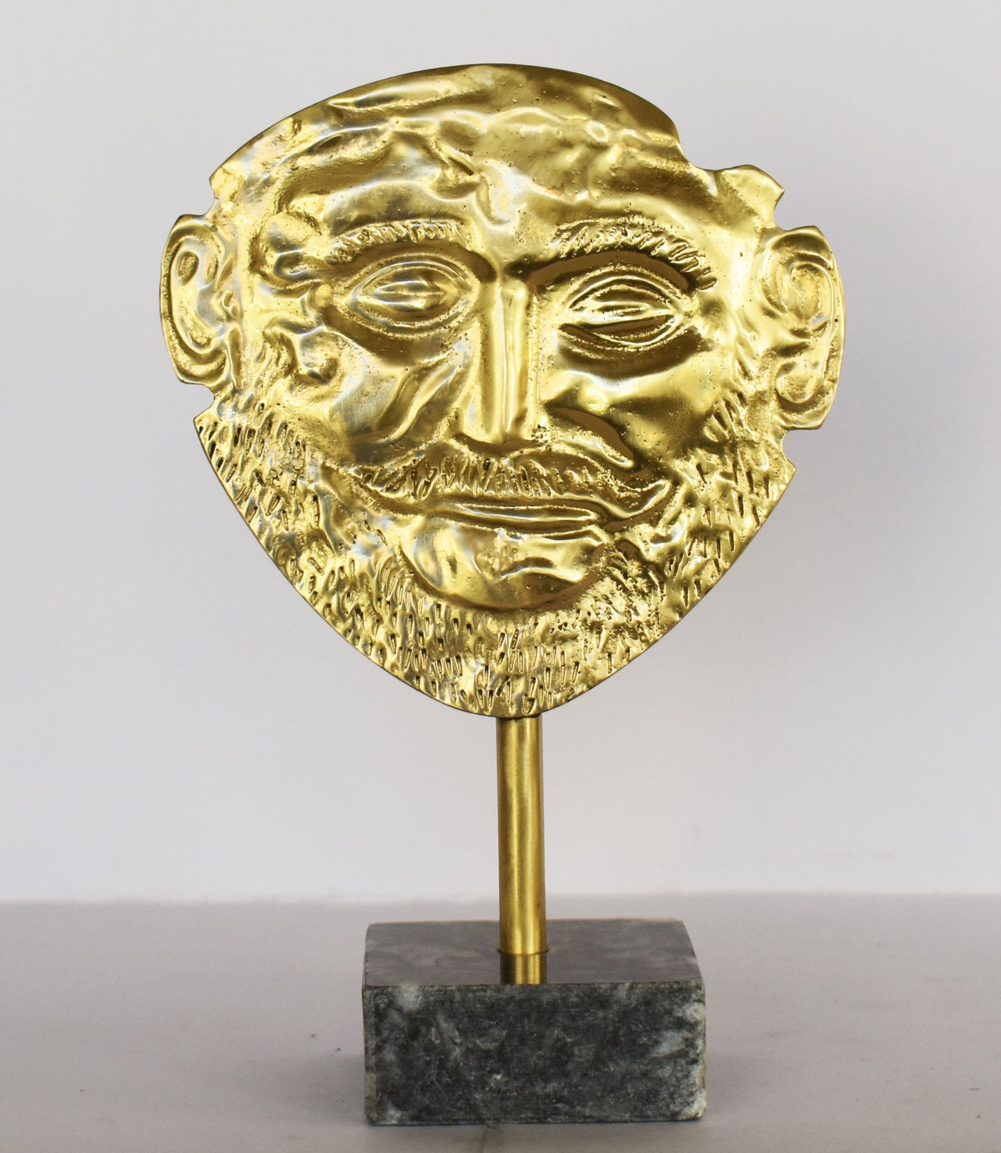 Mask of Agamemnon -  Mycenaean King Funeral Mask Replica - marble base  - pure Bronze Sculpture
