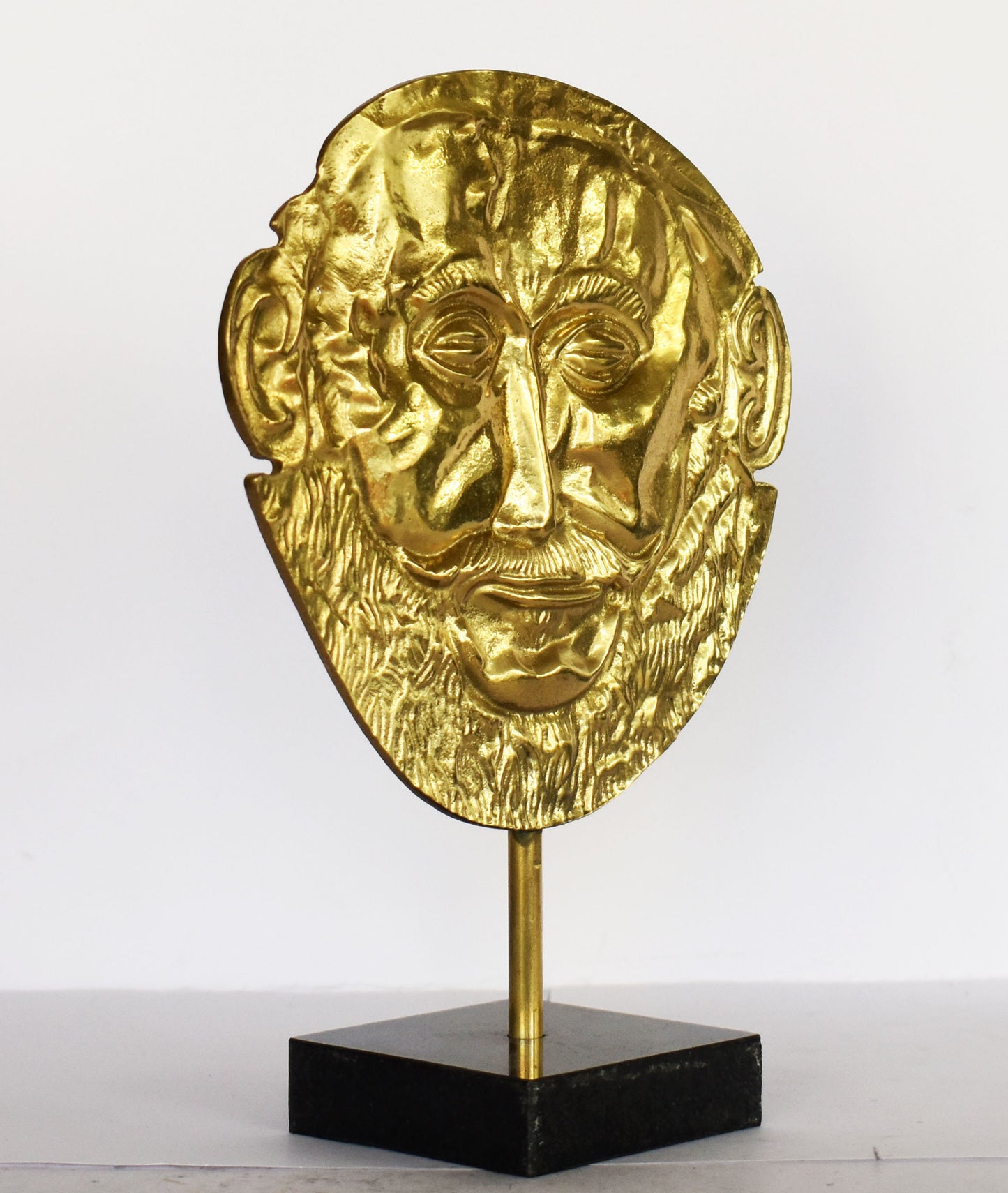 Mask of Agamemnon - Funeral Mask Replica - royal tombs at Mycenae - marble base - pure Bronze Sculpture