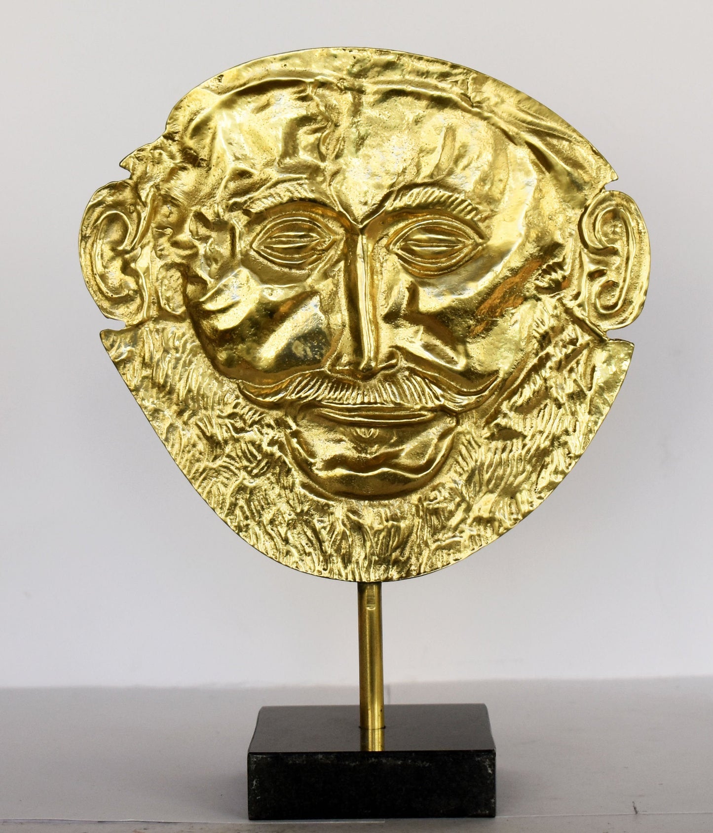 Mask of Agamemnon - Funeral Mask Replica - royal tombs at Mycenae - marble base - pure Bronze Sculpture