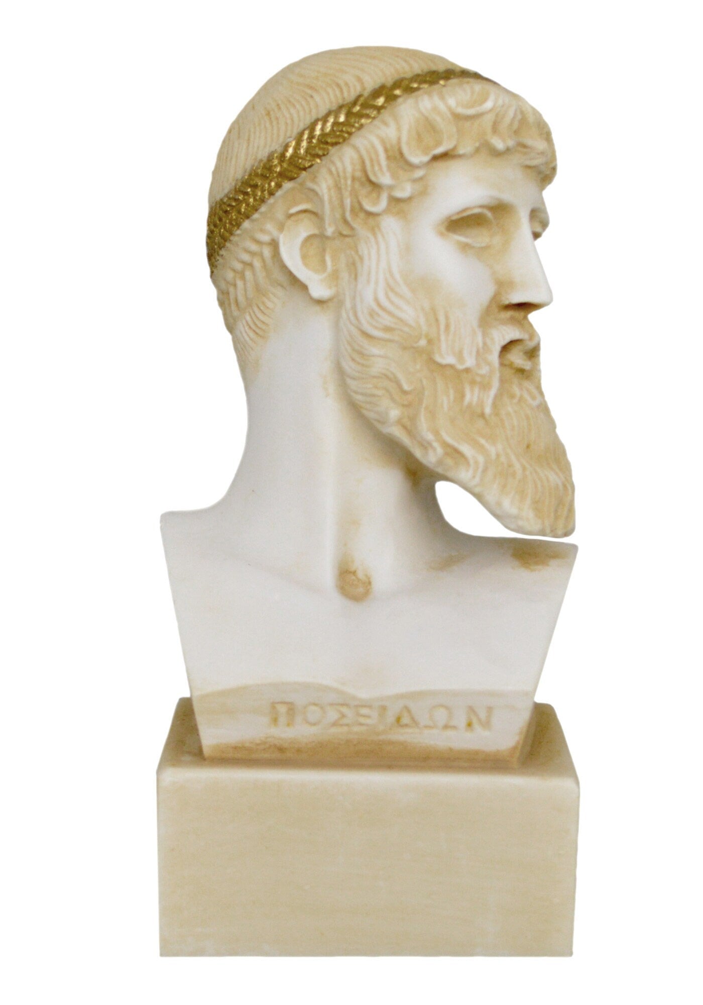 Poseidon Neptune Bust - Greek Roman God of the Sea, Storms, Earthquakes and Horses - Protector of Seafarers - Aged Alabaster  Statue