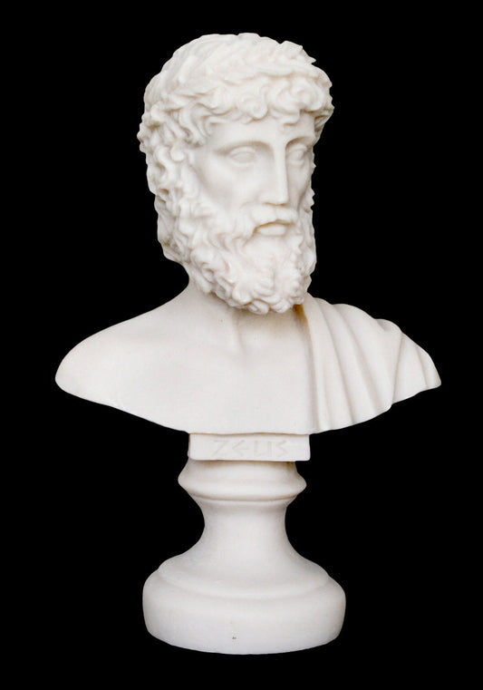 Zeus Jupiter Bust - Greek Roman God of the Sky, Law and Order, Destiny and Fate - King of the Gods of Mount Olympus - Alabaster Statue