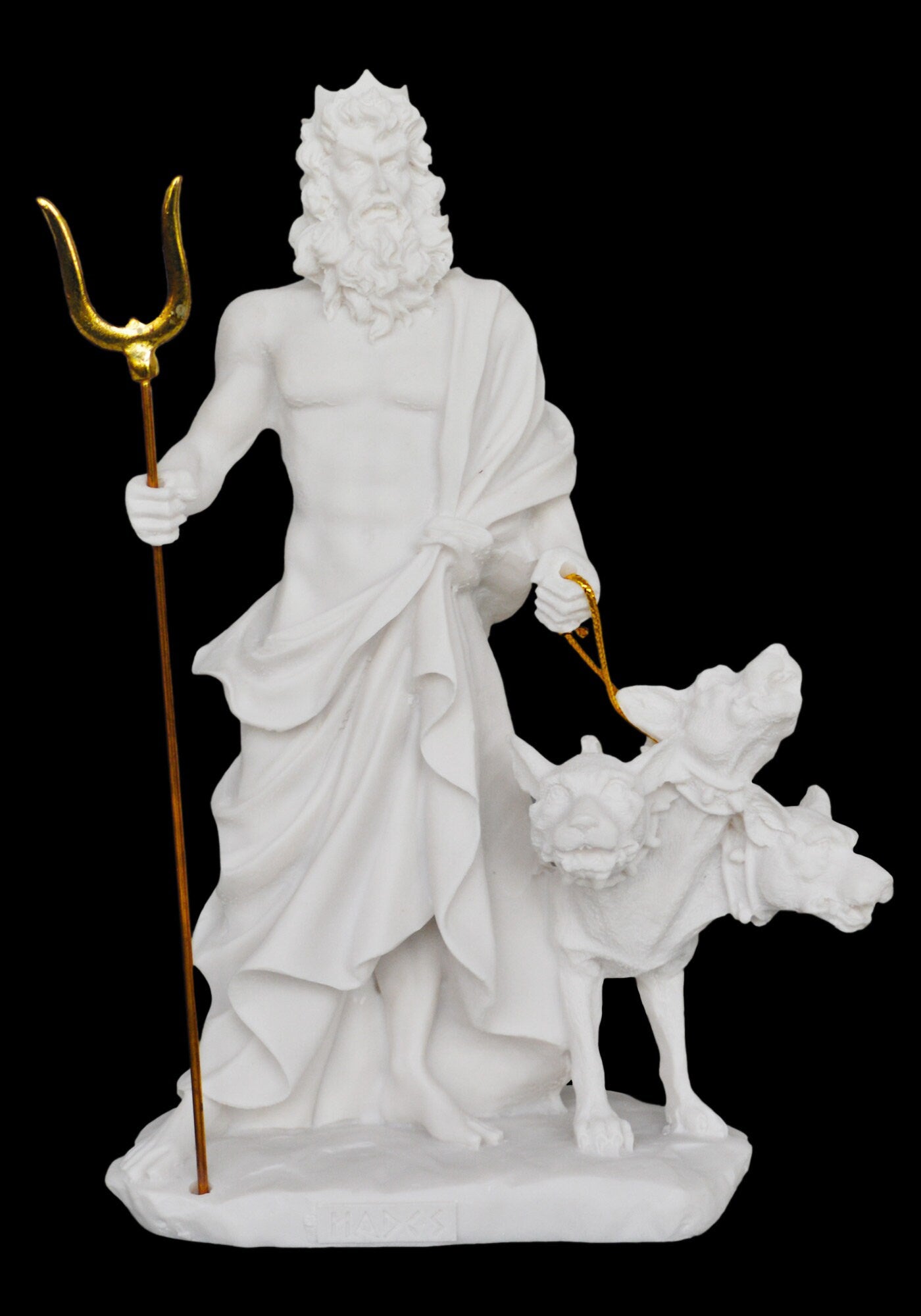 Hades and Cerberus - Greek Roman God of the Dead, King of the Underworld - Three-Headed Dog Guarding the Gates - Alabaster Statue