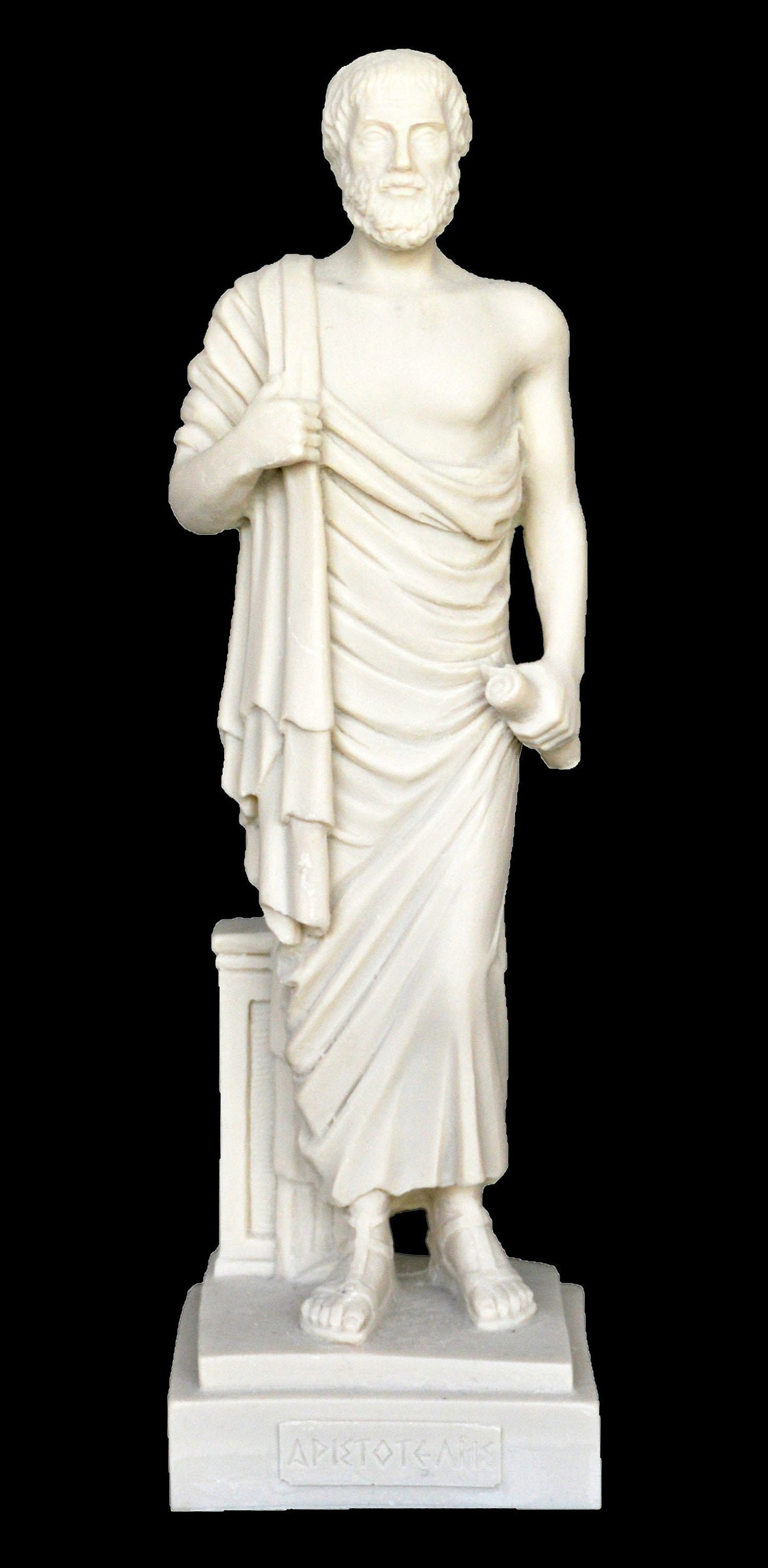 Aristotle -  Ancient Greek philosopher - 384–322 BC - Student of Plato - Teacher of Alexander the Great - alabaster statue sculpture