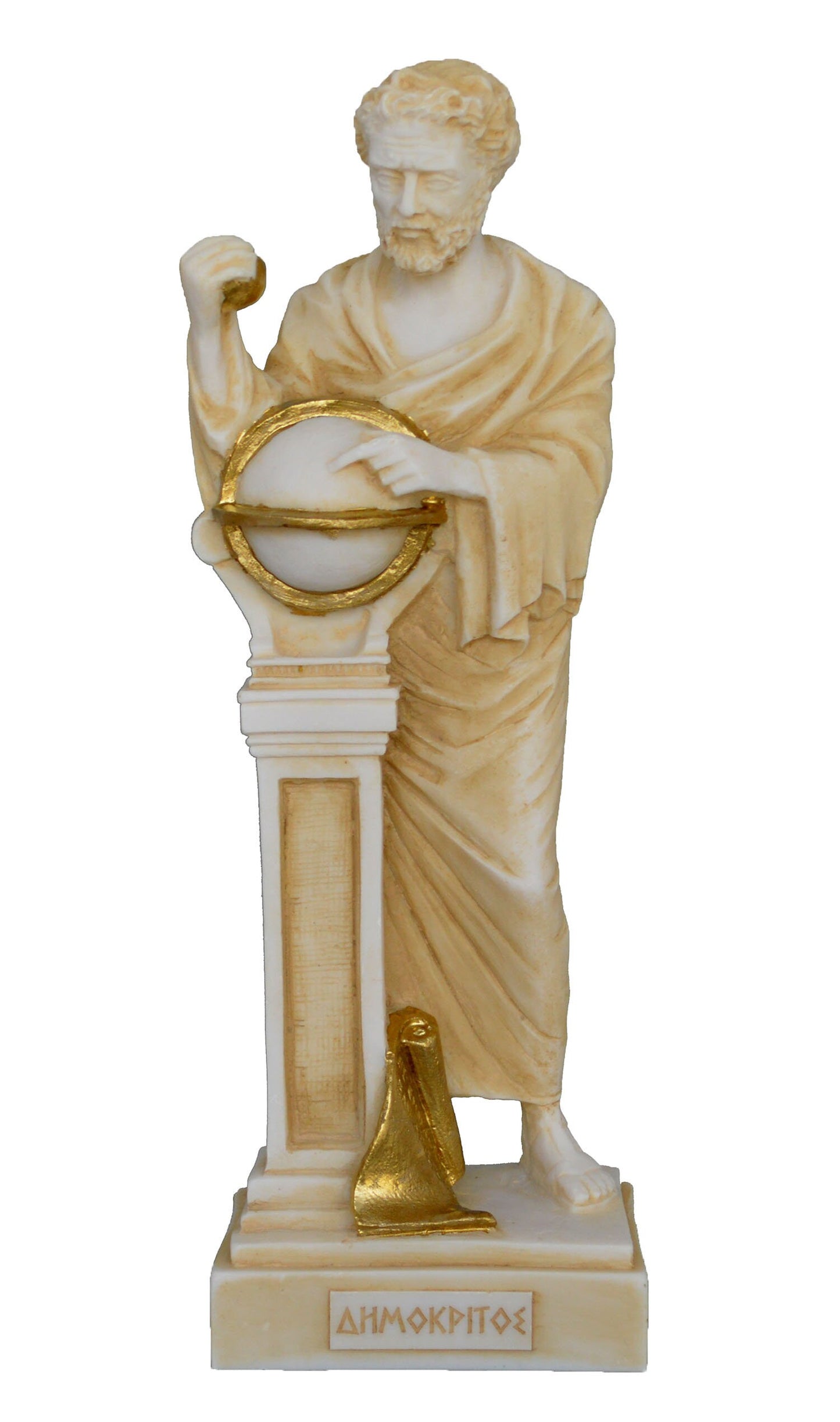 Democritus - Ancient Greek Philosopher, Scientist - Atomic Theory of the Universe - Aged Alabaster Statue
