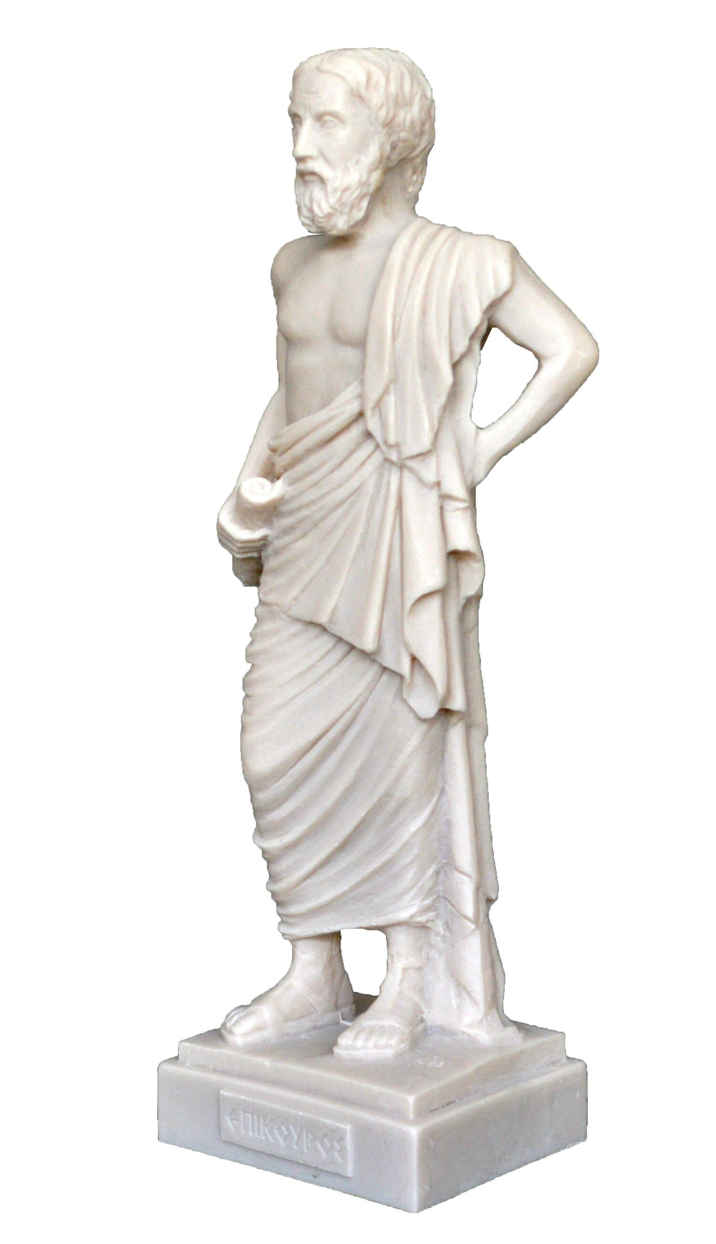 Epicurus - Ancient Greek Philosopher, Epicureanism, Materialist - Basic Constituents of the World are Atoms - Alabaster Statue Sculpture