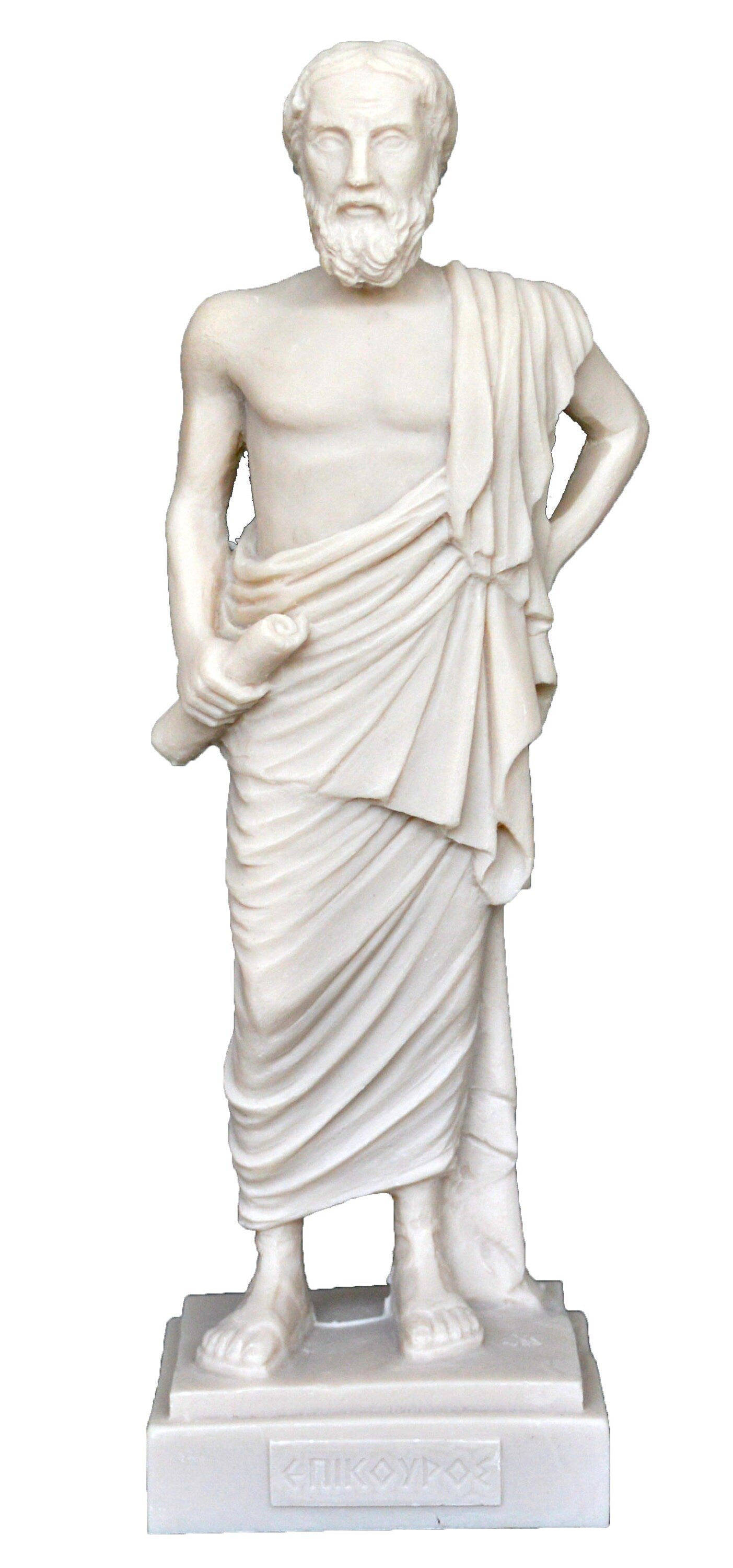 Epicurus - Ancient Greek Philosopher, Epicureanism, Materialist - Basic Constituents of the World are Atoms - Alabaster Statue Sculpture