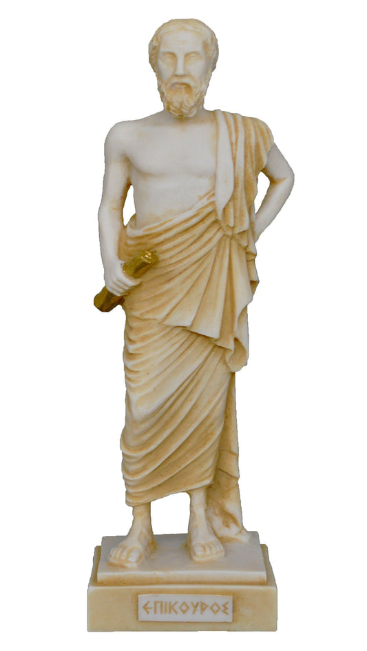 Epicurus - Ancient Greek Philosopher, Epicureanism, Materialist - Basic Constituents of the World are Atoms - Aged Alabaster Statue