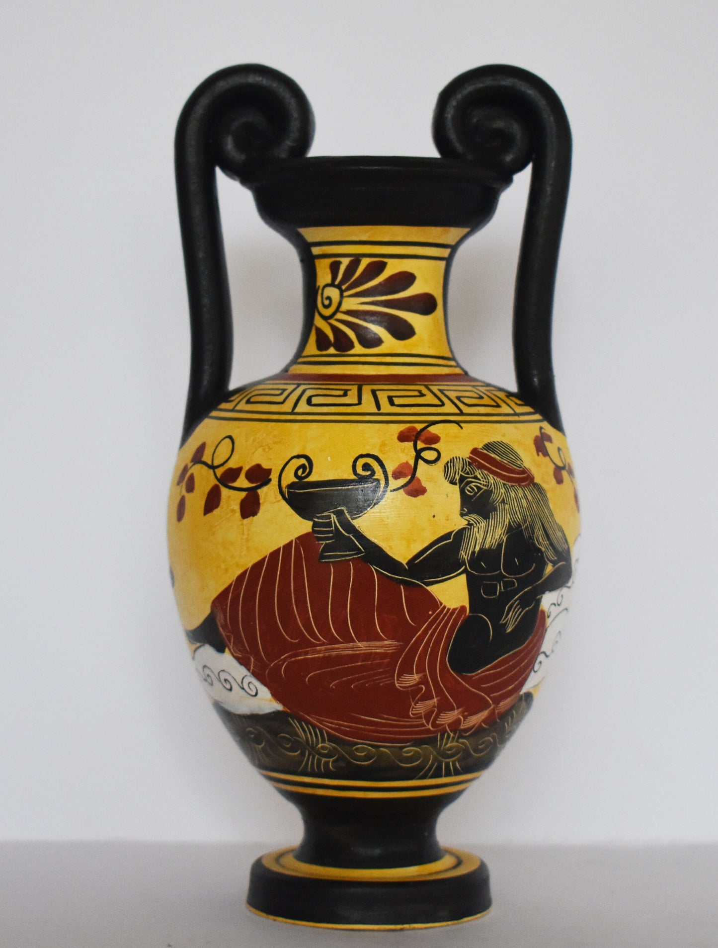 Dionysus Bacchus - Greek Roman God of Wine and Ecstasy - Floral and Meander design - Ceramic Vase