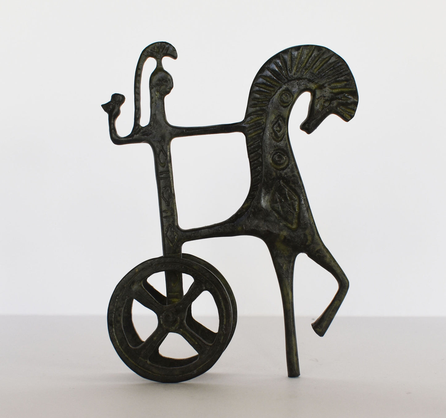 Ancient  Greek Chariot - Goddess Athena Holding an Owl - pure Bronze Sculpture